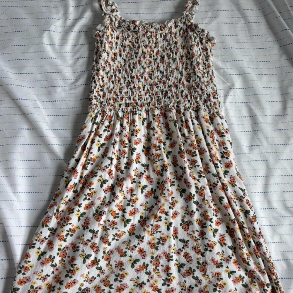 La Hearts Floral Smocked Kids Dress - White and Orange